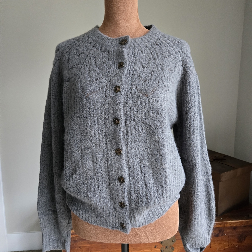 Ann Taylor Charcoal Button-Up Cardigan